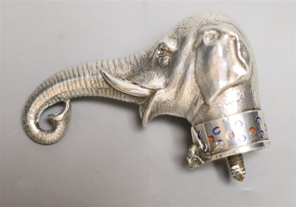 An early 20th century Viennese white metal and enamel novelty cane handle by Georg Adam Scheid,